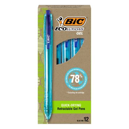 Ecolutions Gel Pen, Retractable, Medium 1 mm, Blue Ink, Blue Barrel, Dozen1