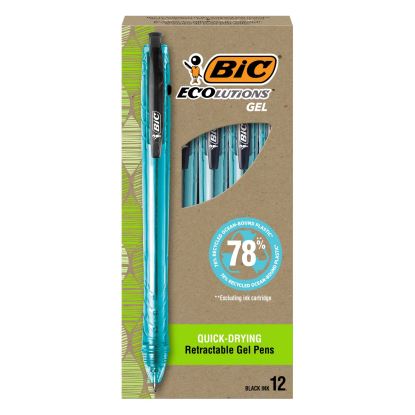 Ecolutions Gel Pen, Retractable, Medium 1 mm, Black Ink, Blue Barrel, Dozen1
