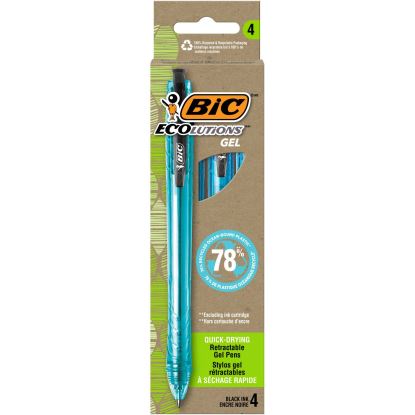 Ecolutions Gel Pen, Retractable, Medium 1 mm, Black Ink, Blue Barrel, 4/Pack1