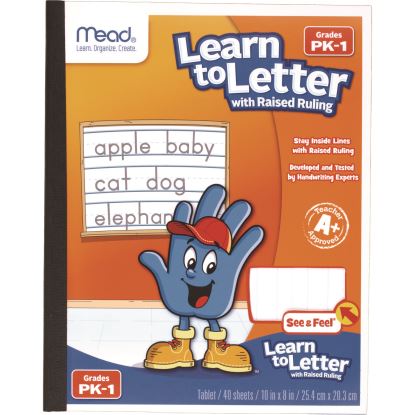 Learn to Letter Writing Tablet with Raised Ruling, Primary Rule, Orange Cover, (40) 10 x 8 Sheets1