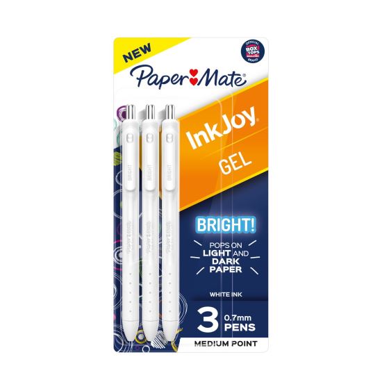 InkJoy Gel Bright Retractable Pen, Medium 0.7 mm, White Ink, White Barrel, 3/Pack1