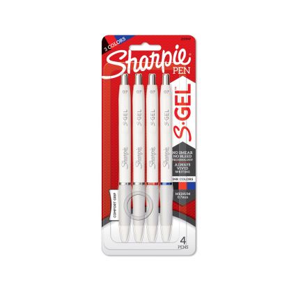 S-Gel Fashion Barrel Pen, Retractable, Medium 0.7 mm, Assorted Color Ink, White Barrel, 4/Pack1