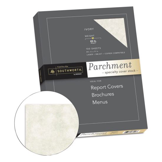 Parchment Specialty Paper, 65 lb Cover Weight, 8.5 x 11, Ivory, 100/Box1