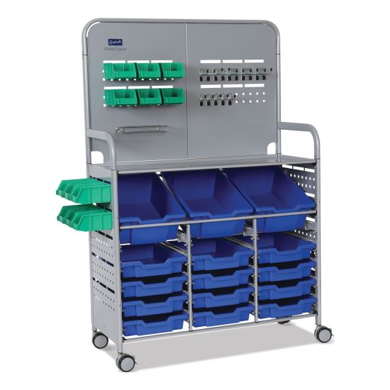 Callero MakerSpace Trolley Set 01, Metal, 1 Shelf, 12 F1 Bins, 3 F2 Bins, 42.9" x 17.3" x 61.8", Silver/Royal Blue1