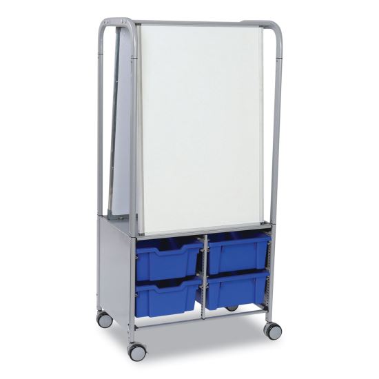 Callero MakerHub Trolley Set 01, Metal, (2) Magnetic Whiteboards, (4) F2 Deep Bins, 27.4" x 17.3" x 56.3", Silver/Royal Blue1