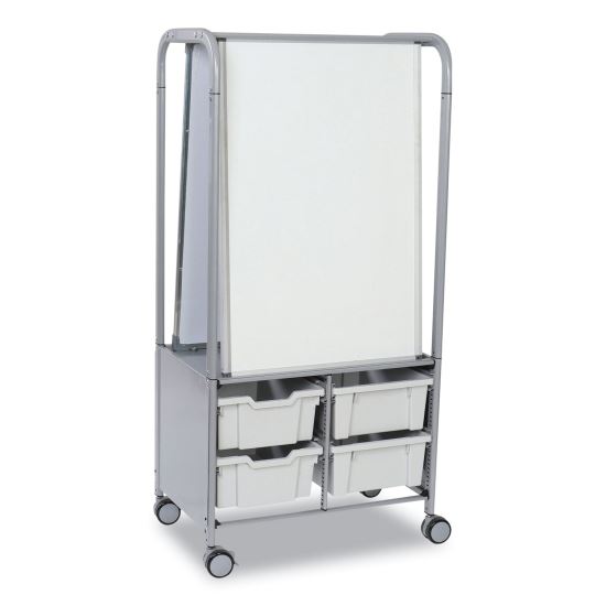 Callero MakerHub Trolley Set 01, Metal, (2) Magnetic Whiteboards, (4) F2 Deep Bins, 27.4" x 17.3" x 56.3", Silver/Light Gray1