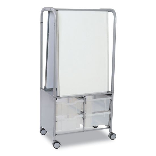 Callero MakerHub Trolley Set 01, Metal, (2) Magnetic Whiteboards, (4) F2 Deep Bins, 27.4" x 17.3" x 56.3", Silver/Trans Frost1