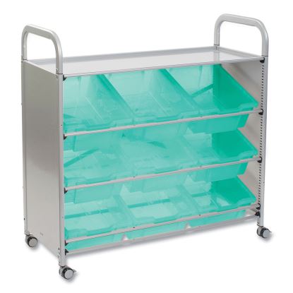 Callero Tilted Tray Trolley Set 01, Antimicrobial, Metal, 9 F2 Deep Bins, 40.6" x 17.3" x 41.5", Silver/Translucent Kiwi1