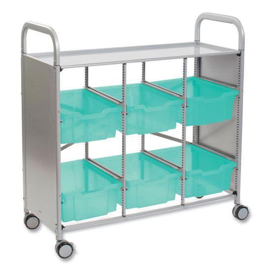 Callero Plus 3-Column Trolley Set 16, Antimicrobial, Metal, 6 F2 Deep Bins, 40.6" x 17.3" x 41.5", Silver/Translucent Kiwi1