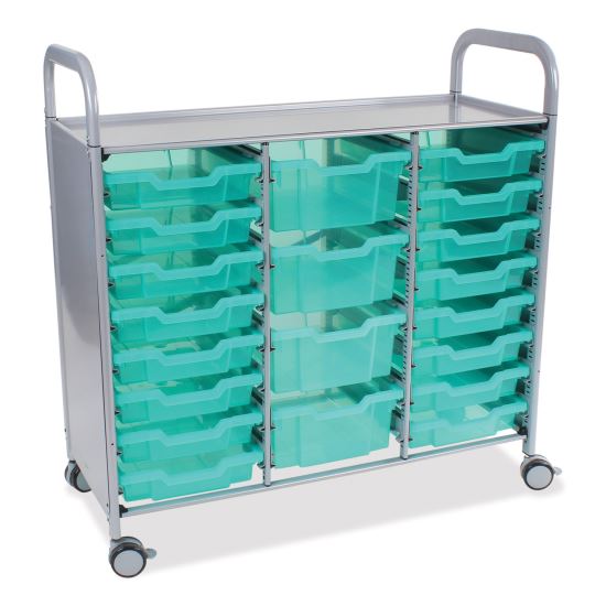 Callero Plus 3-Column Trolley Set 17, Antimicrobial, Metal, 16 F1 Bins, 4 F2 Bins, 40.6" x 17.3" x 41.5", Silver/Trans Kiwi1