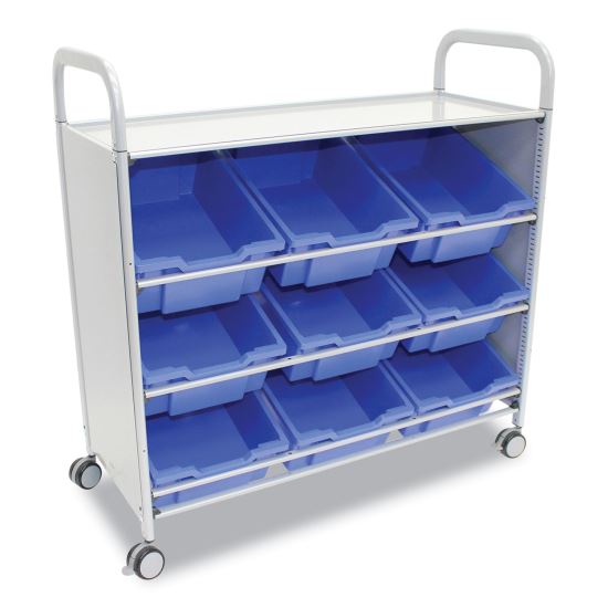 Callero Tilted Tray Trolley Set 01, Metal, 1 Shelf, 9 F2 Deep Bins, 40.6" x 17.3" x 41.5", Silver/Royal Blue1