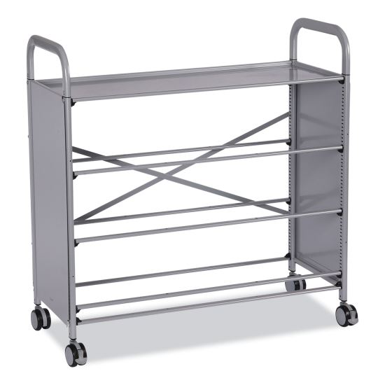 Callero Tilted Tray Trolley Set 01, Metal, 1 Shelf, 9 F2 Deep Bins, 40.6" x 17.3" x 41.5", Silver/Grass Green1