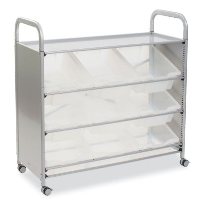 Callero Tilted Tray Trolley Set 01, Metal, 1 Shelf, 9 F2 Deep Bins, 40.6" x 17.3" x 41.5", Silver/Translucent Frost1