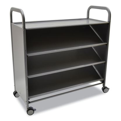 Gratnells Callero Plus Tilted Shelf Trolley, Metal, 3 Tilted Shelves, 1 Flat Shelf, 40.6" x 17.3" x 41.5", Silver1