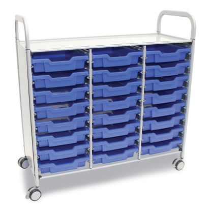 Callero Plus Treble Column Trolley Set 03, Metal, 1 Shelf, 24 F1 Shallow Bins, 40.6" x 17.3" x 41.5", Silver/Royal Blue1