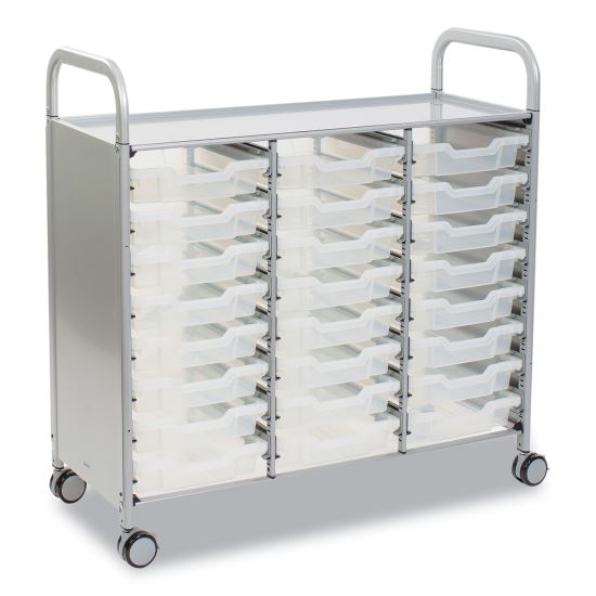 Callero Plus Treble Column Trolley Set 03, Metal, 1 Shelf, 24 F1 Shallow Bins, 40.6 x 17.3 x 41.5, Silver/Translucent Frost1