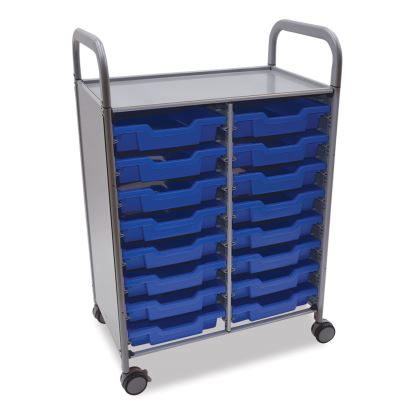 Callero Plus Double Column Trolley Set 05, Metal, 1 Shelf, 16 F1 Shallow Bins, 27.4" x 17.3" x 41.5", Silver/Royal Blue1