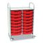 Callero Plus Double Column Trolley Set 05, Metal, 1 Shelf, 16 F1 Shallow Bins, 27.4" x 17.3" x 41.5", Silver/Flame Red1