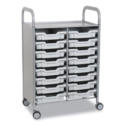 Callero Plus Double Column Trolley Set 05, Metal, 1 Shelf, 16 F1 Shallow Bins, 27.4" x 17.3" x 41.5", Silver/Light Gray1