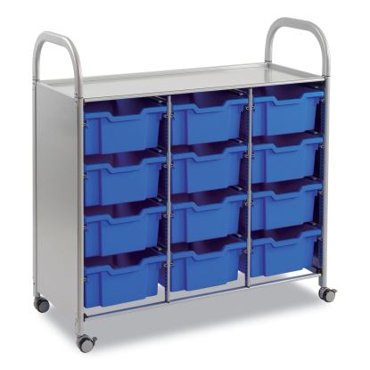 Callero Plus Treble Column Trolley Set 13, Metal, 1 Shelf, 12 F2 Deep Bins, 40.6" x 17.3" x 41.5", Silver/Royal Blue1