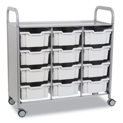 Callero Plus Treble Column Trolley Set 13, Metal, 1 Shelf, 12 F2 Deep Bins, 40.6" x 17.3" x 41.5", Silver/Light Gray1