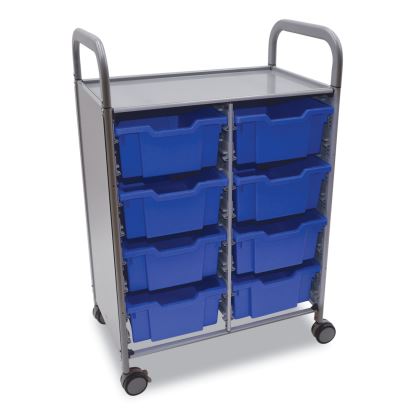 Callero Plus Double Column Trolley Set 13, Metal, 1 Shelf, 8 F2 Deep Bins, 27.4" x 17.3" x 41.5", Silver/Royal Blue1