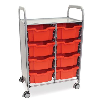 Callero Plus Double Column Trolley Set 13, Metal, 1 Shelf, 8 F2 Deep Bins, 27.4" x 17.3" x 41.5", Silver/Flame Red1