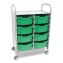 Callero Plus Double Column Trolley Set 13, Metal, 1 Shelf, 8 F2 Deep Bins, 27.4" x 17.3" x 41.5", Silver/Grass Green1
