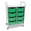 Callero Plus Double Column Trolley Set 13, Metal, 1 Shelf, 8 F2 Deep Bins, 27.4" x 17.3" x 41.5", Silver/Grass Green1