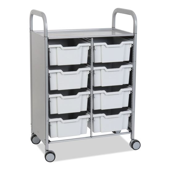 Callero Plus Double Column Trolley Set 13, Metal, 1 Shelf, 8 F2 Deep Bins, 27.4" x 17.3" x 41.5", Silver/Light Gray1