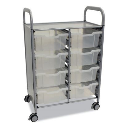 Callero Plus Double Column Trolley Set 13, Metal, 1 Shelf, 8 F2 Deep Bins, 27.4" x 17.3" x 41.5", Silver/Translucent Frost1