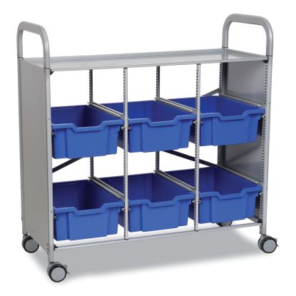 Callero Plus Treble Column Trolley Set 16, Metal, 1 Shelf, 6 F2 Deep Bins, 40.6" x 17.3" x 41.5", Silver/Royal Blue1