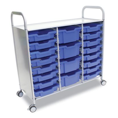 Callero Plus Treble Column Trolley Set 17, Metal, 1 Shelf, 16 F1 Bins, 4 F2 Bins, 40.6" x 17.3" x 41.5", Silver/Royal Blue1