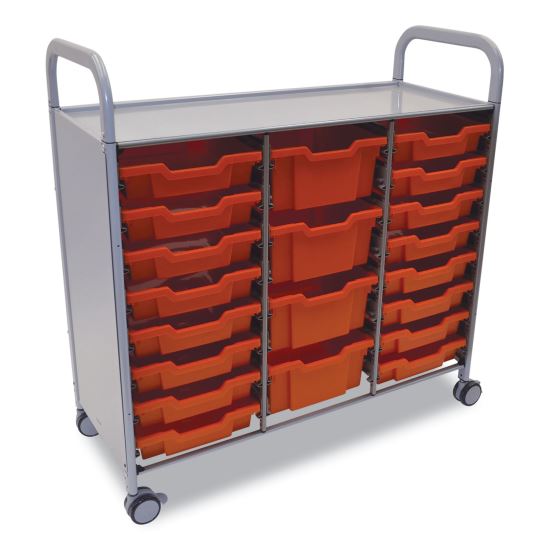 Callero Plus Treble Column Trolley Set 17, Metal, 1 Shelf, 16 F1 Bins, 4 F2 Bins, 40.6" x 17.3" x 41.5", Silver/Flame Red1