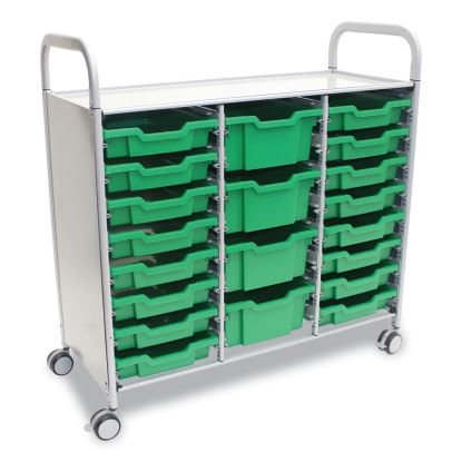 Callero Plus Treble Column Trolley Set 17, Metal, 1 Shelf, 16 F1 Bins, 4 F2 Bins, 40.6" x 17.3" x 41.5", Silver/Grass Green1