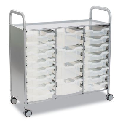 Callero Plus Treble Column Trolley Set 17, Metal, 1 Shelf, 16 F1 Bins, 4 F2 Bins, 40.6" x 17.3" x 41.5", Silver/Trans Frost1