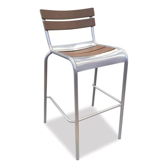 Elcano Series Barstool, Outdoor-Seating, Supports Up to 300 lb, 29" Seat Height, Brown/Silver Seat, Brown Back, Silver Base1