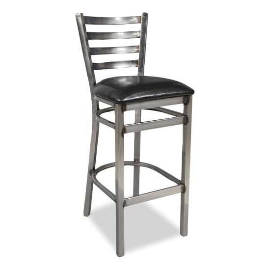 White Horse Series Barstools, Supports Up to 300 lb, 29.5" Seat Height, Black Seat, Industrial Clear-Coat Steel Back/Frame1