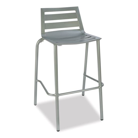 Zarco Series Barstool, Outdoor-Seating, Supports Up to 300 lb, 27" Seat Height, Silver Seat, Silver Back, Silver Base1