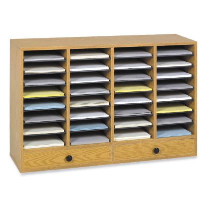 Wood Adjustable Literature Organizer, 32 Compartments, 39.25 x 11.75 x 25.25, Medium Oak1
