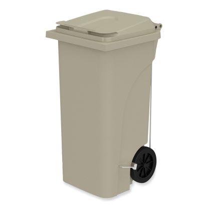 Plastic Step-On Receptacle, 32 gal, Metal, Tan1