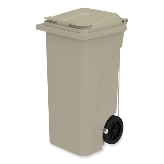 Plastic Step-On Receptacle, 32 gal, Metal, Tan1