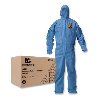 A20 Breathable Particle Protection Coveralls, Zip Front, Hood, Elastic Back, Wrists, Ankles, 4X-Large, Blue, 20/Carton1