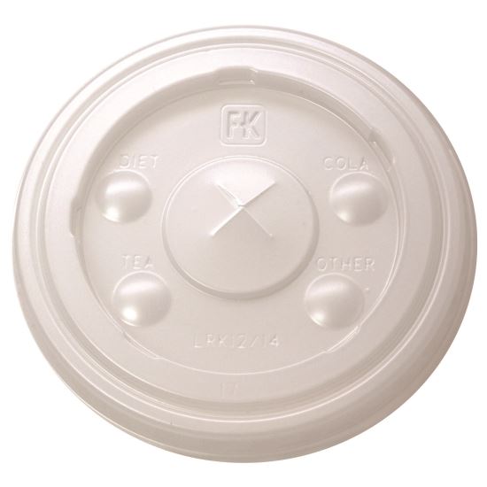 Kal-Clear/Nexclear Drink Cup Lids, Flat w/X-Style Straw Slot, Flavor Buttons, Fits 12-14 oz Cold Cups, Translucent, 1,000/CT1