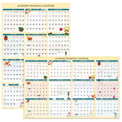 Recycled Academic Seasonal Laminated Wall Calendar, Illustrated Seasons, 24 x 37, 12-Month (July to June), 2024 to 20251