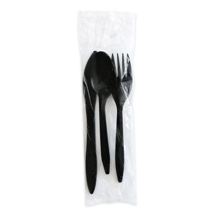 Three-Piece Cutlery Kit, Fork/Knife/Teaspoon, Polystyrene, Black, 250/Carton1