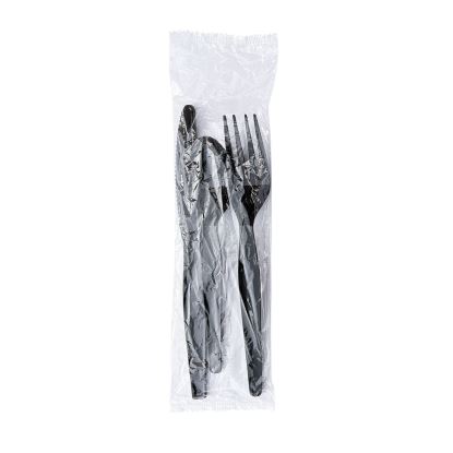 Three-Piece Cutlery Kit, Fork/Knife/Teaspoon, Heavyweight, Black, 250/Carton1