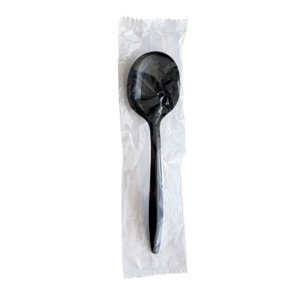 Mediumweight Wrapped Polypropylene Cutlery, Soup Spoon, Black, 1,000/Carton1
