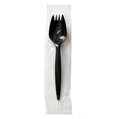 Mediumweight Wrapped Polypropylene Cutlery, Spork, Black, 1,000/Carton1
