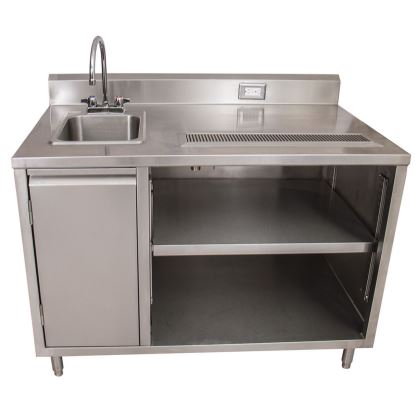 Stainless Steel Beverage Table with Left Sink, Rectangular, 30" x 48" x 41.5", Silver, Ships in 4-6 Business Days1